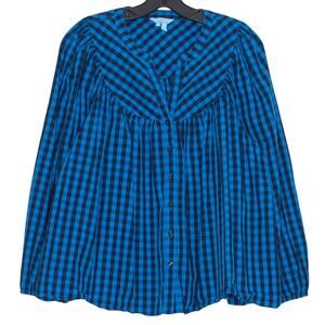 Draper James Top Cottage Prairie Preppy Retro Academia Gingham Plaid Blue XL